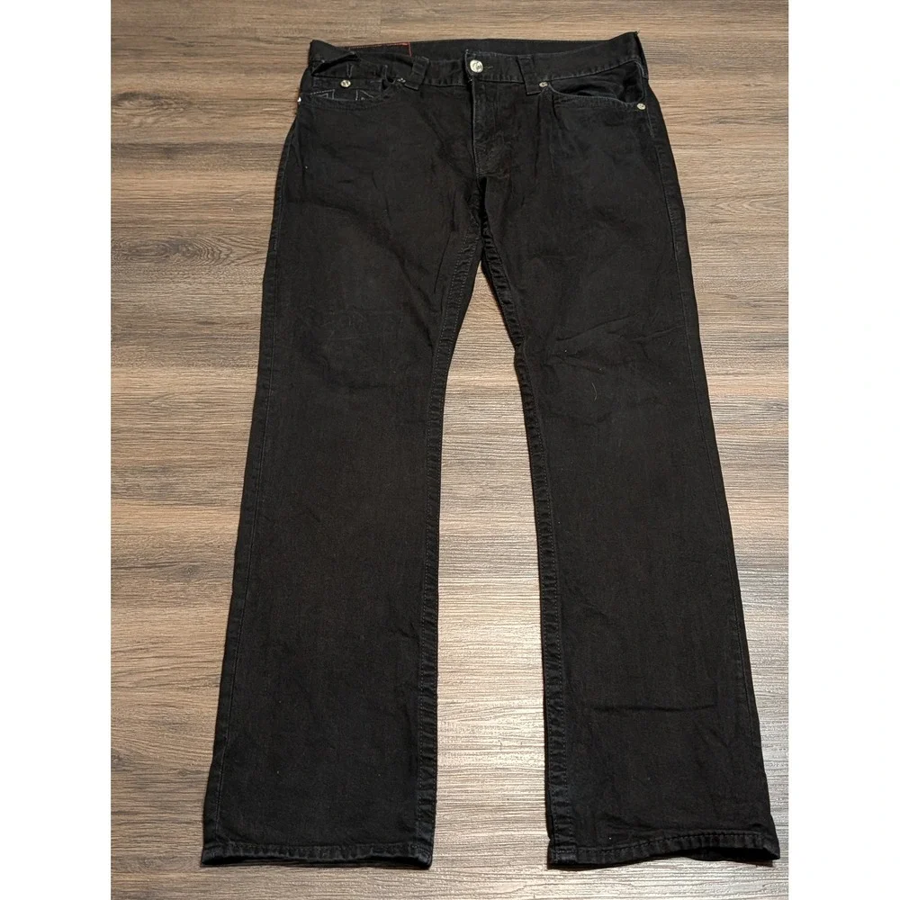True Religion Mens Section Straight Black Denim Jeans Size 34 Y2K Streetwear